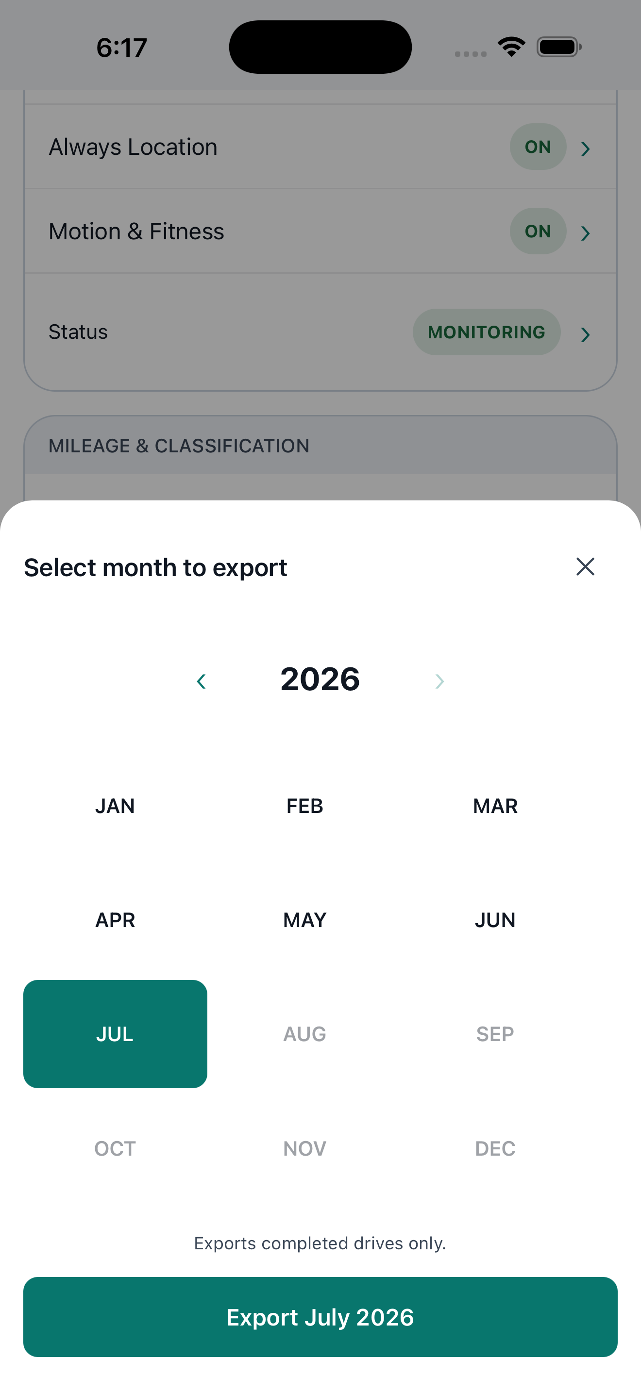 MileClerk export settings